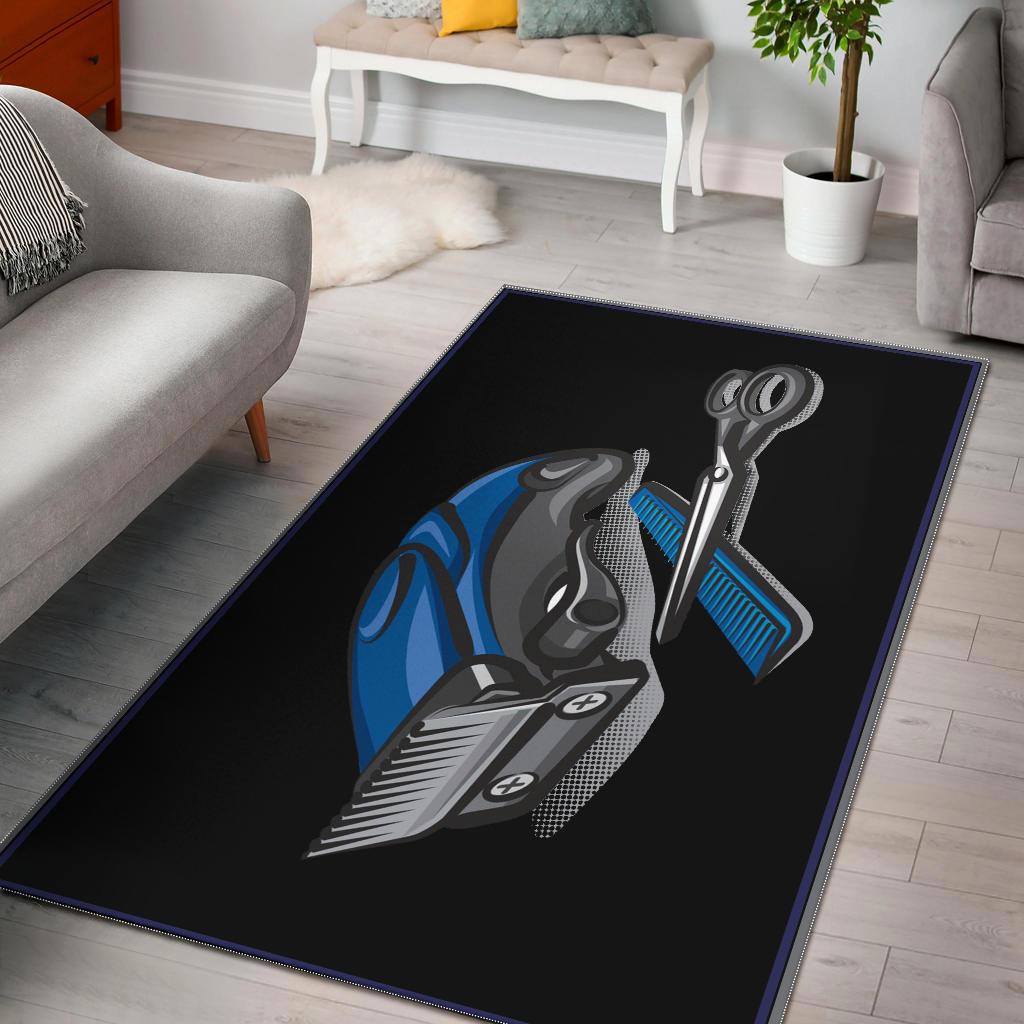 Barber Area Rug Black Trimmer Comb And Scissor